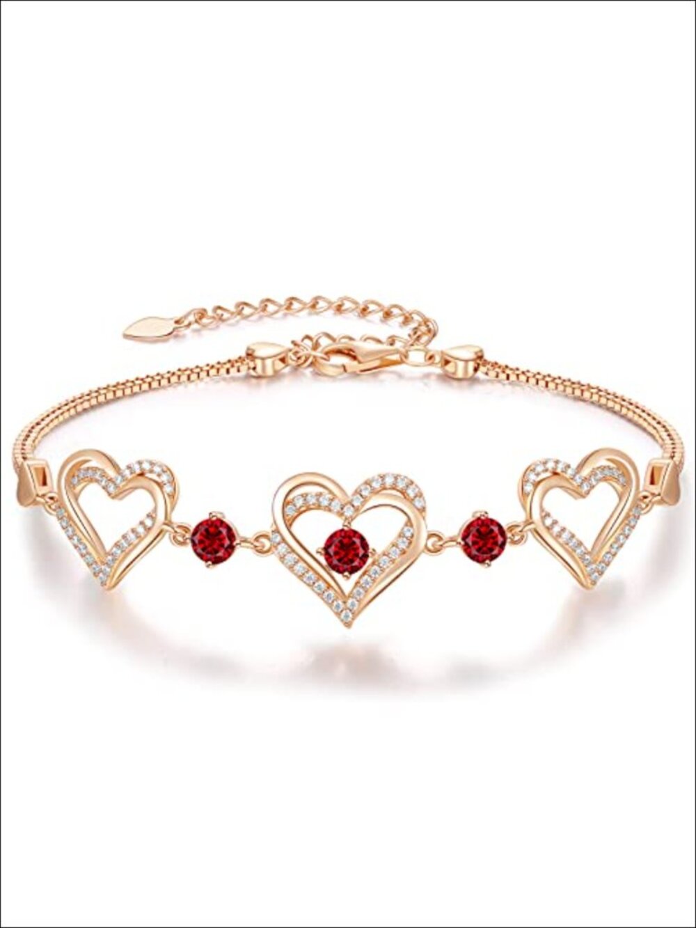 Hypoallergenic Heart Birthstone Charm Bracelet with Cubic Zirconia